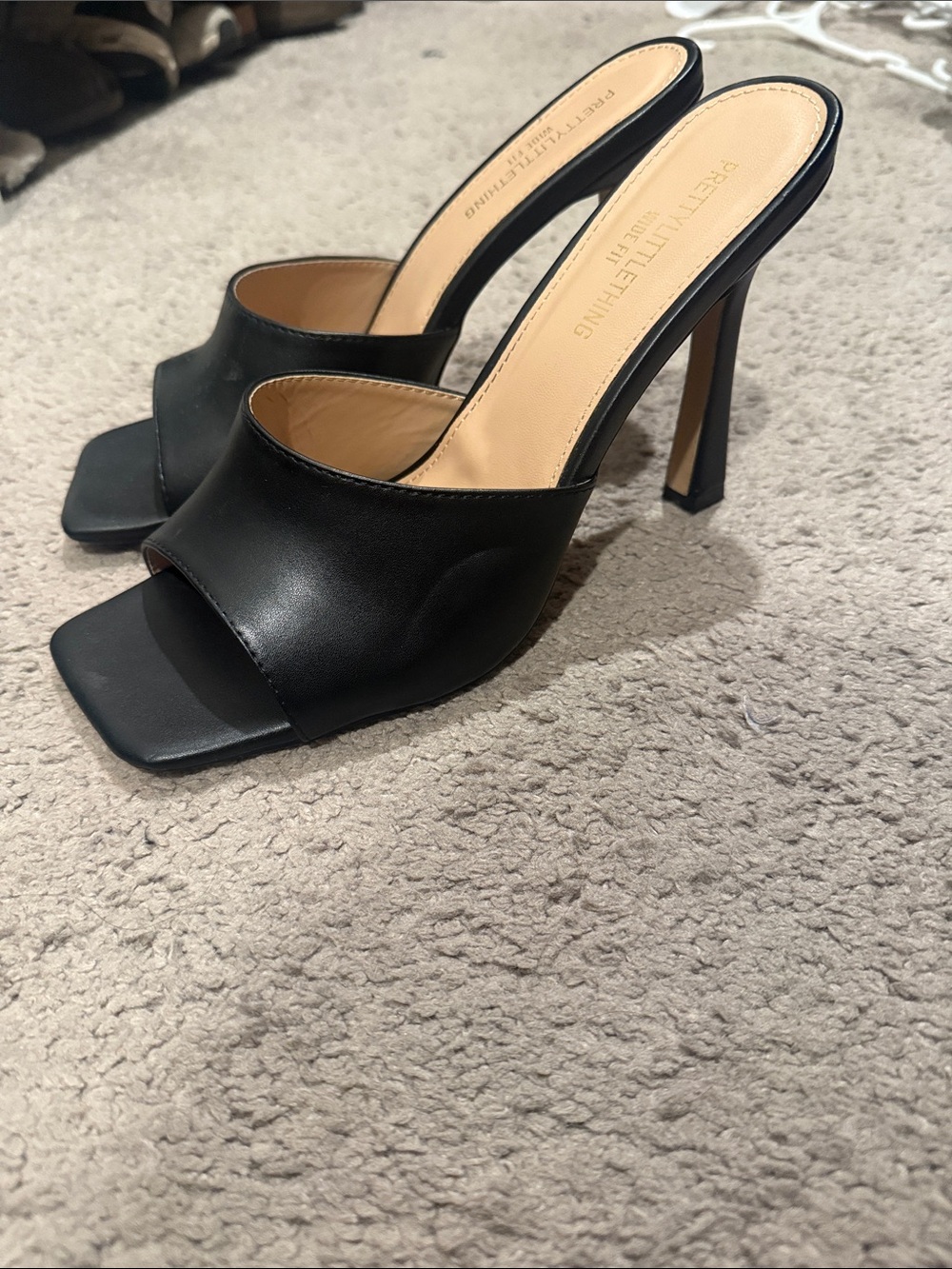 PrettyLittleThing Black Square Toe Mule Heels Wide Fit